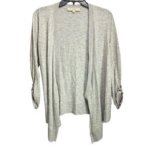Ann Taylor LOFT Gray Open Front Cardigan Sweater Womens Small Wool Blend Tab Slv